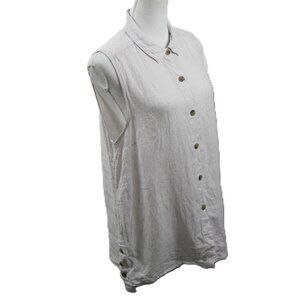 Jones New York Light Tan 100% Linen Sleeveless Button Front Blouse Size Large